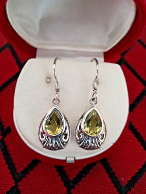 Artisan Crafted Ouro Verde Quartz Dangle Earrings in Sterling Silver 3.60 ctw