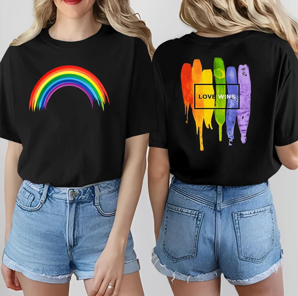 Pride Shirts, Love Wins Shirt Rainbow Heart Graphic Tees Gay Pride Tshirt Casual - image 3 of 4