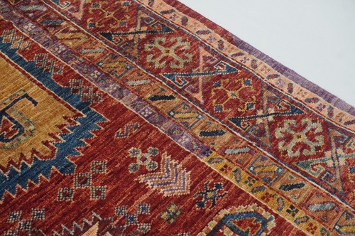 5 x 7 ft Red Afghan Hand Knotted Veg dyes Wool Transitional Area Rug - Picture 9 of 17
