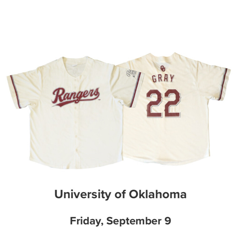 Jon Gray Texas Rangers Oklahoma jersey sga 9/8 XL