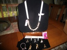 Lot Breast Cancer Awareness Pink Ribbon Necklace Pin Key Chain Jewelry Avon Kohl