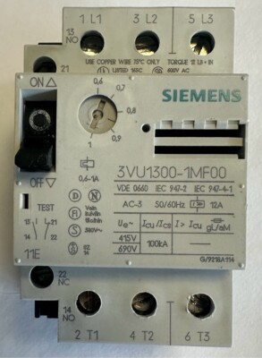 Siemens Motorschutzschalter / Leistungsschutzschalter / 0,6A-1A / 3VU1300-1MF00