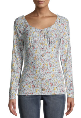 Womans SHIRT BLOUSE TOP  3X Light Blue, Floral Print, Lightweight, Soft, Stretch