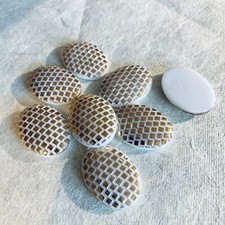 AL1013 Vintage glass cabochons 25x18mm oval white w/raised gold design 8 