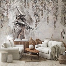Image of LEAVES BALLERINA CONCRETE Photo Wallpaper Wall Mural Modern Bedroom Living Room