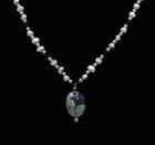 Black Agate Beaded Onyx Necklace 925 Sterling Silver Green &