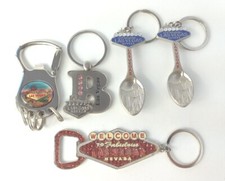 Keychain Lot Of 5 Keyring Bottle Opener Las Vegas Metal Jeweled Etched 3D