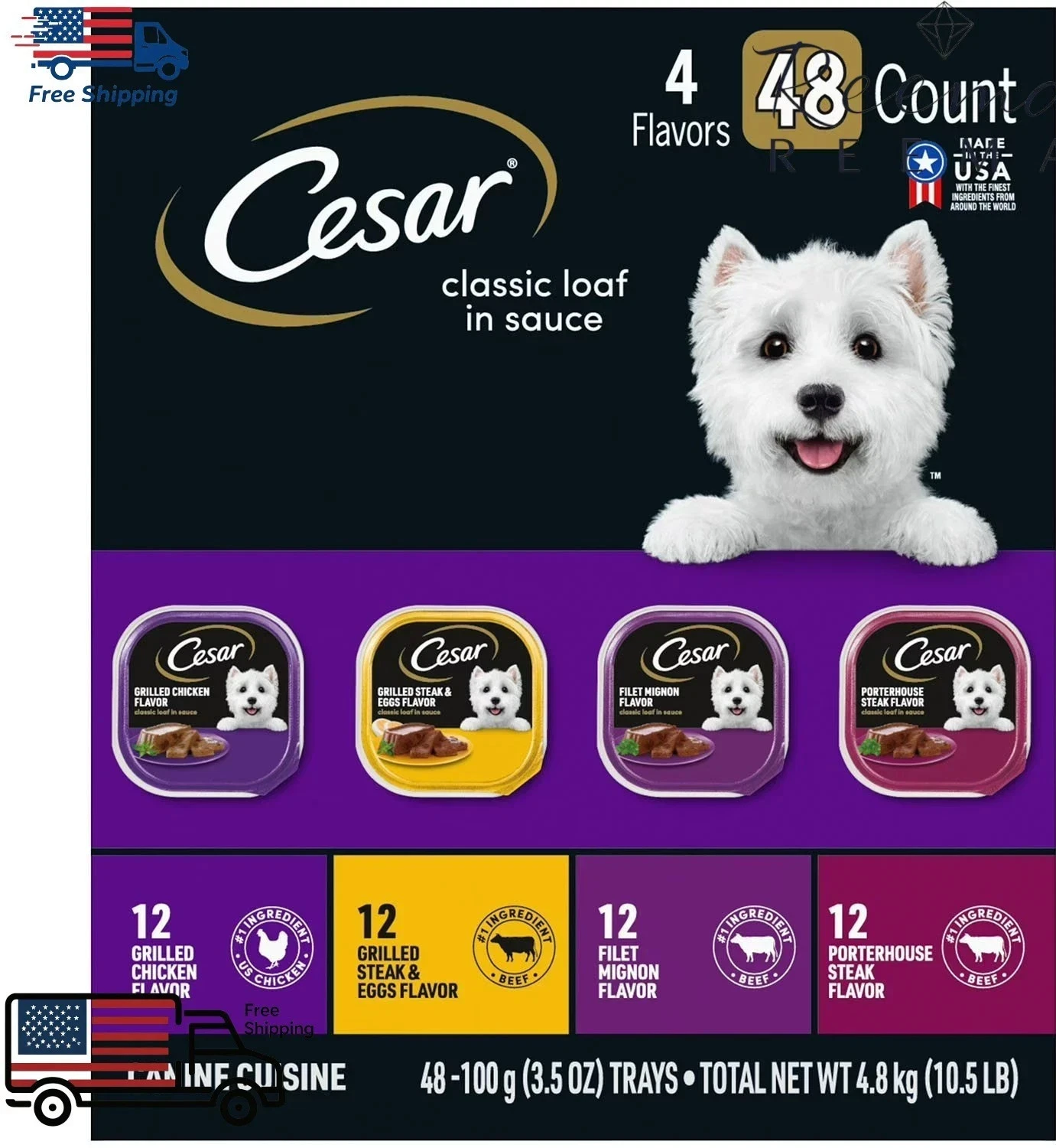 Cesar Classic Loaf in Sauce Wet Dog Food Variety Pack 3.5 oz each 48 ct