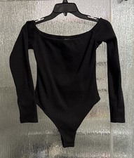 Long Sleeve Boat Neck Ribbed Bodysuit 3 Snap Close 14  P2P Ladies Small