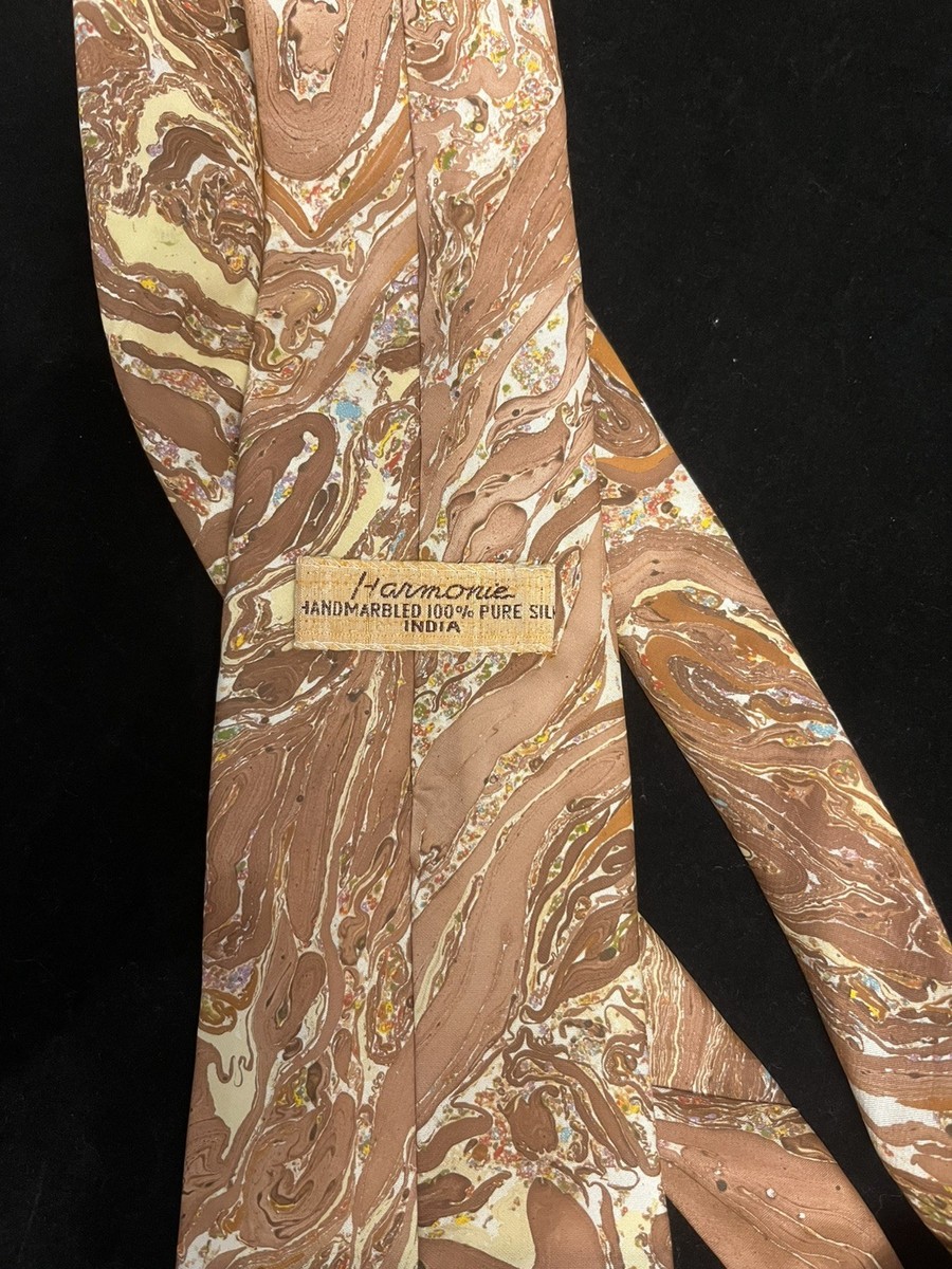 Harmonie 100% Silk Tie Hand Marbled India Rare Bandhani Technique View 4