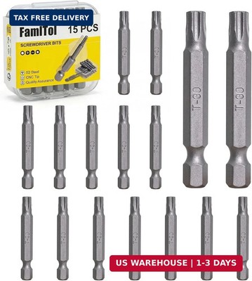 T30 Torx Bit Set, 15 PCS, 2 Inch | S2 Steel, High Torque Star Impact Driver, 1/4
