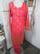Pakistani beautiful gold print lawn cotton pant kameez L size bust 42