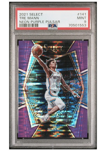 2021-22 Panini Select Tre Mann Rookie Purple Pulsar 4/5 PSA9 #141 RC Prizm NI56