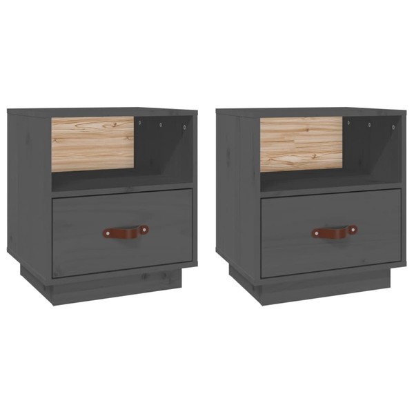 Nachttische2Er Set Grau 40X34X45 Cm Massivholz Kiefer Bett Nachtschrank Nachkons-image