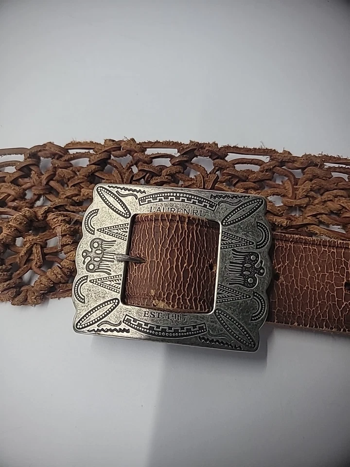 Cinturón Vintage Lauren Ralph Lauren RL Mujer Marrón L Grande 49 Pulgadas Trenzado Foto 4 de 4
