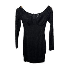 Windsor Dress BabyDoll Holiday VTG Y2K Black Lace Sequin Evening Party Mini S