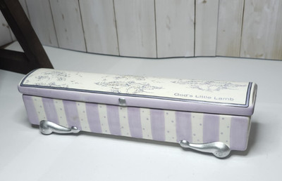 Gift of Faith Porcelain GOD'S LITTLE LAMB Keepsake Jewelry Box Set Lavender