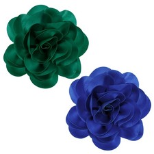 2-Pack Large Rose Flower Brooches Lapel Pins Dainty Satin Clip 20cm Green/Blue