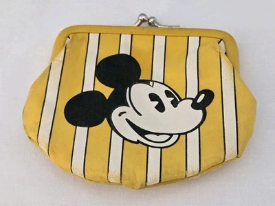Vintage Mickey Mouse Coin Purse Wallet Yellow White Stripes Rare - Image 1 of 4