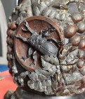 Antique Victorian Oil Kerosene Lamp Metal Base Insects and Grapes — photo 5