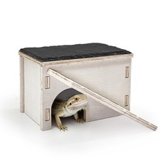 Bearded Dragon Hide Cave with Basking Platform,Wooden Lizard Hideout with Cli...