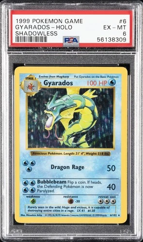 1999 POKEMON BASE SET SHADOWLESS #6 GYARADOS-HOLO PSA 6