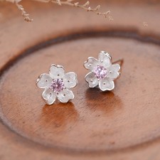 Elegant Pink Center Cherry Blossom Earring Si...