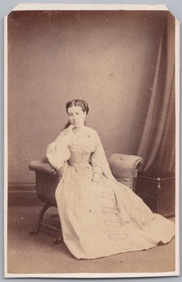 Woman Pondering Why Her Skirt Takes Up Three Seats, Wells UK, 1860s Sepia CDV