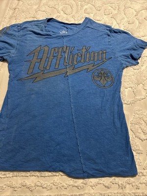 Affliction Shirt Mens Medium Blue Vtg Y2K Mall Cyber Goth MMA V-Neck