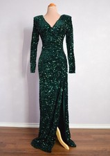 GREEN SEQUIN Long Sleeve Formal Prom Pageant Evening Wedding Gown Dress M 6/8