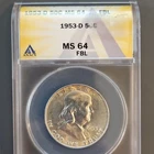 1953-D Franklin Half Dollar 50C Silver ANACS MS64 FBL Business Strike