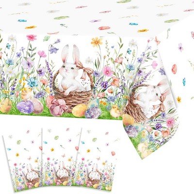 3 pcs Easter Tablecloth 108 x 54 inch Spring Easter Bunny Tablecloths Disposabl 