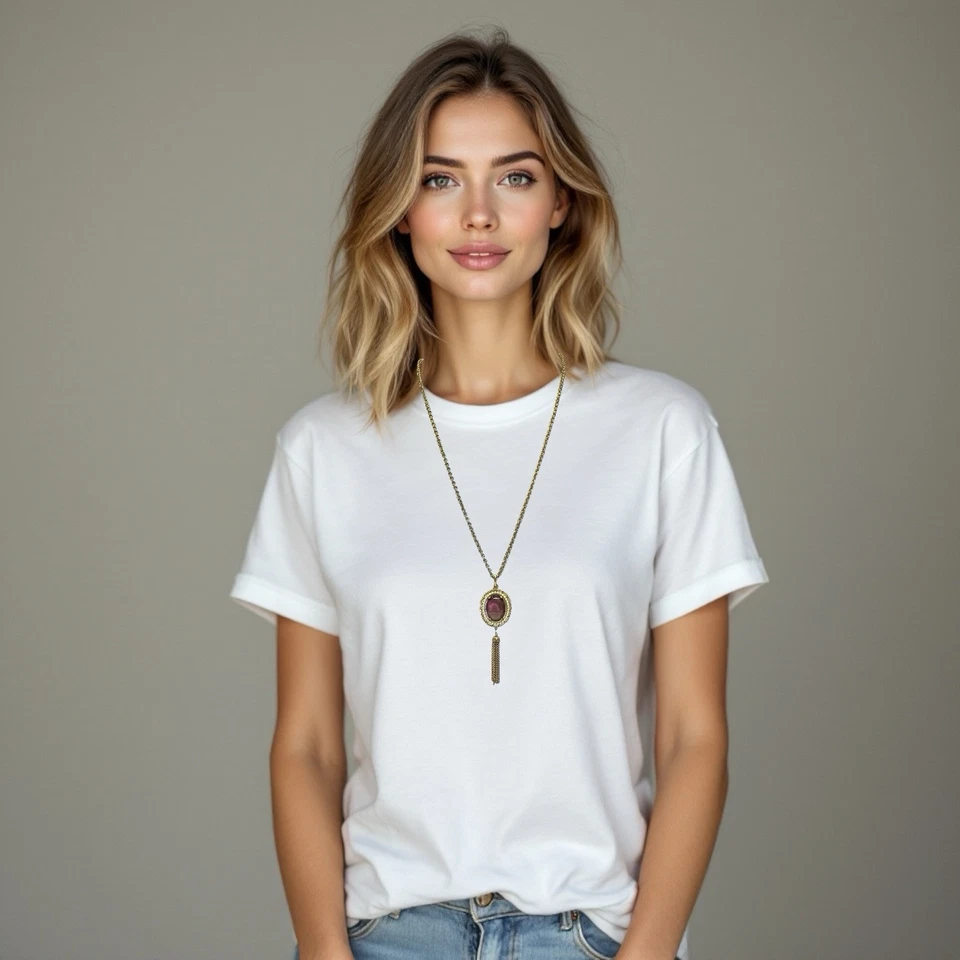 "Collar vintage de perlas de amatista sintética AVON tono dorado 30"" cadena borla púrpura EVC Foto 4 de 4