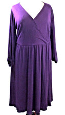 NEW AVA VIV Purple Plus Size 3X Dress Balloon Sleeve Surplice Neck Faux Wrap