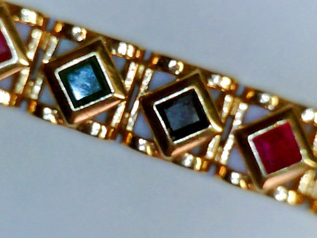 SOLID 14K GOLD MULTI COLOR PRINCESS CUT GEMSTONE 8" TENNIS BRACELET LOT G 13.4gr