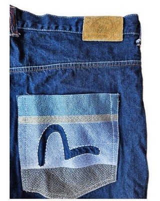 EVISU Blue Embroidered Straight Jeans Cotton Denim Distinctive 