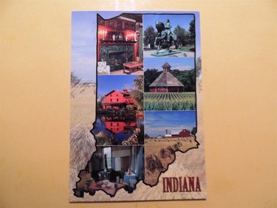 Indiana vintage map postcard multiple scenic views 