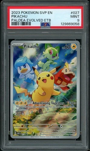 PSA 9 MINT Pikachu 027 ETB Promo Paldea Evolved Pokemon Card