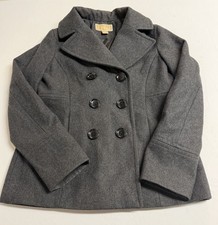 Michael Kors Women  s Wool Blend Double Breasted Pea Coat Size S Charcoal Gray