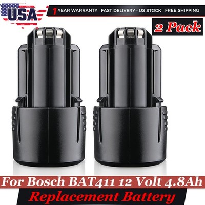 2X BAT411 12V 4.8Ah Lithium-ion Battery For Bosch BAT412 BAT414 GSR GDR GSB GWI