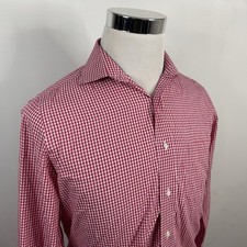 Gant Rugger Small The Hugger Button Front Shirt Red White Plaid Casual Cotton