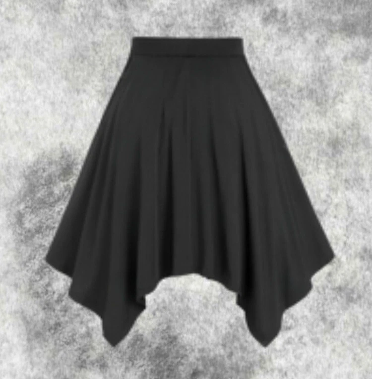 New Gothic Black Distressed Chain Moon Charm Hanky Hem Skirt