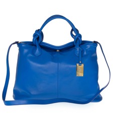 Aura Italian Made Genuine Blue Leather Medium Tote Bag Handbag