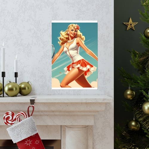 Sexy Blonde Tennis Pinup Girl Premium Matte Vertical Poster - Picture 8 of 17