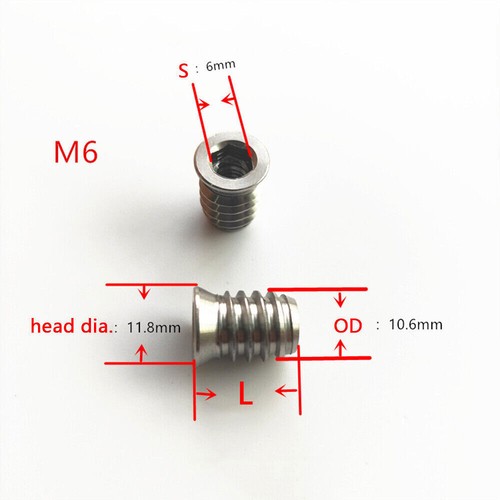 M6 M8 M10 Stainless Steel Furniture Nut Hex Flat Head Screw Threaded Wood Insert - Picture 10 of 15