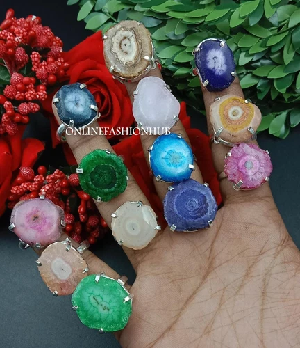 Multi Solar Quartz Gemstone 925 Sterling Silver Plated Alluring Ring Lot Jewelry