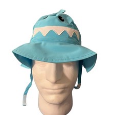 Toddler Sunhat Blue Shark Kids Bucket Hat Size 2-4T With Chin Strap New UPF 50 