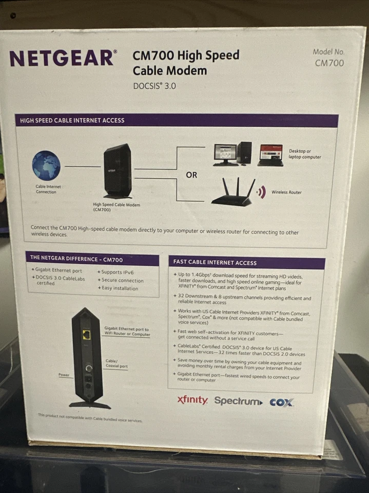 NETGEAR CM700-1AZNAS DOCSIS 3.0 Cable Modem 32x8 for Xfinity by Comcast 1.4gbps - Image 2 of 4
