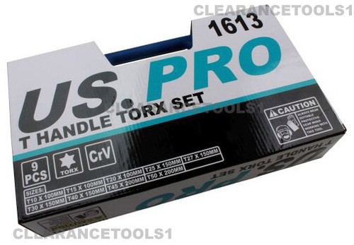 US PRO 9pc T10 - T50 T Handle Torx Star Key Set 1613 Torx Star Screwdriver 6 PT - Picture 4 of 4