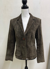 Casual Monsoon Brown Suede Leather Button Up Jacket Women’s Size Uk 12 Usa 8
